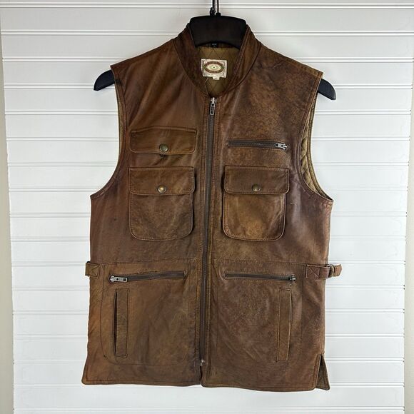 VTG Banana Republic Leather Safari Photo Vest Cotton Quilted Liner Men’s Size S - Picture 2 of 16